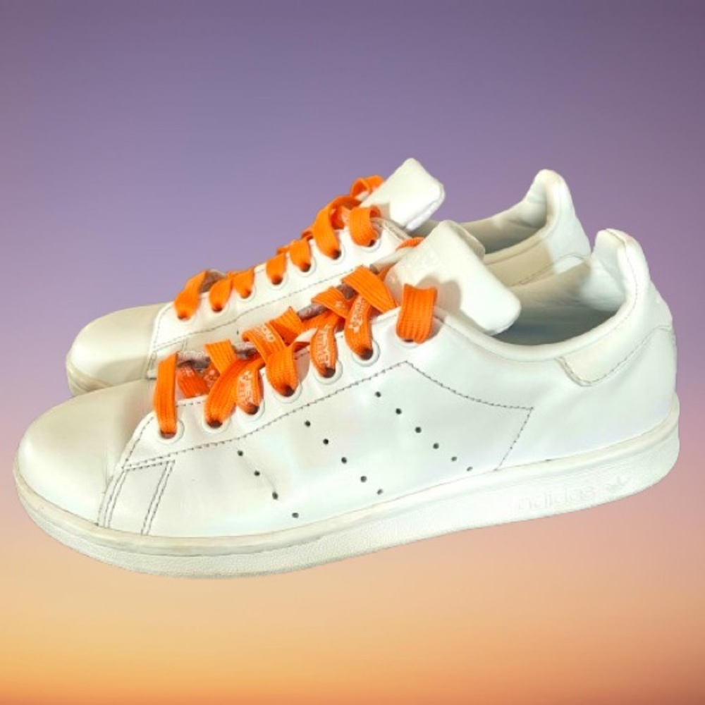 Adidas Stan Smith Sneakers White Bright Orange Shoelaces Sz Men US 6 /Women 7.5